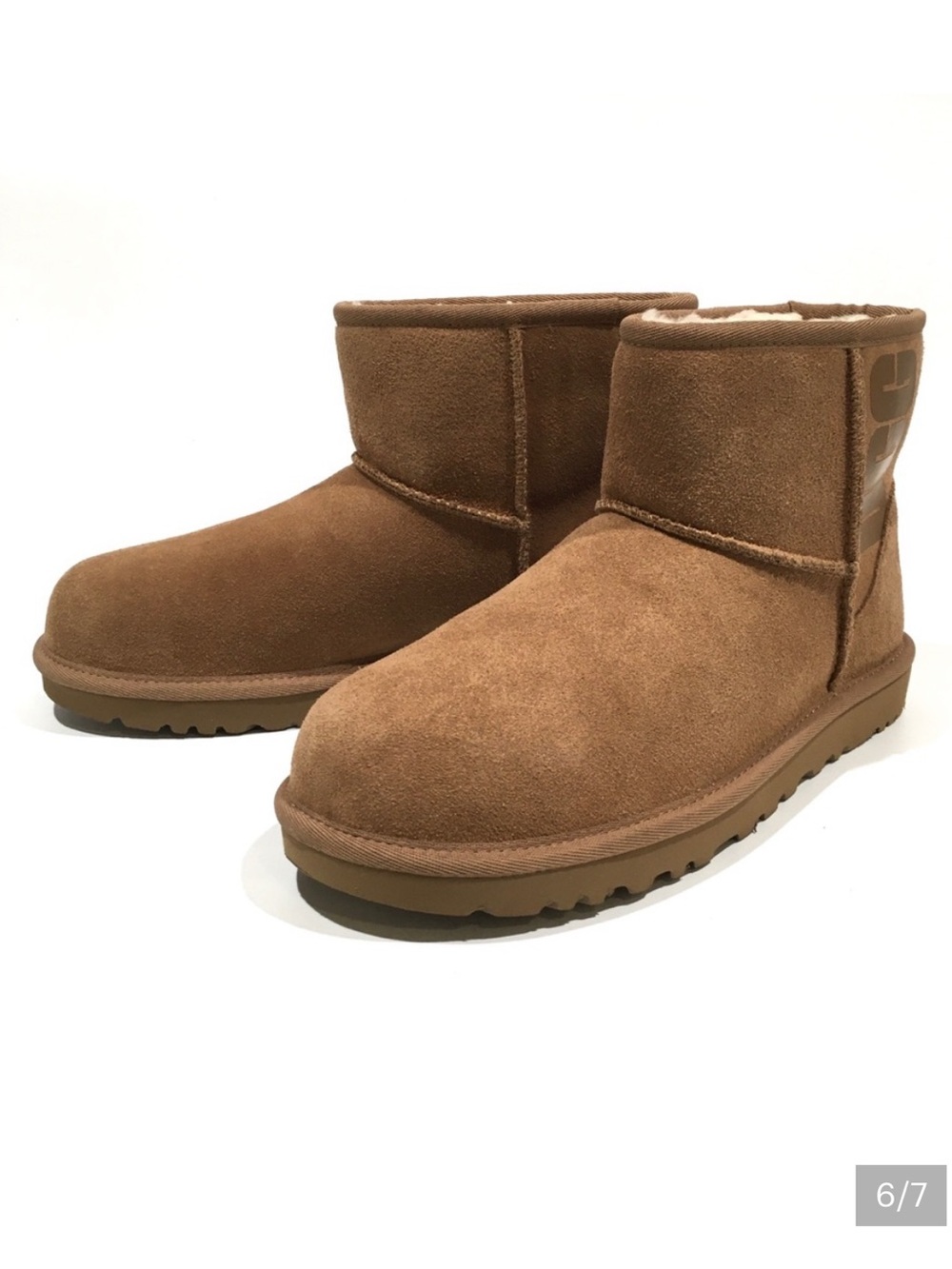 UGG Classic Mini Boots - Chestnut Color - Suede - Sheepskin Lining - Picture 5 of 9